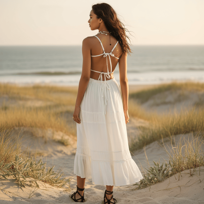 Boho Backless Tie-Back Maxi Dress