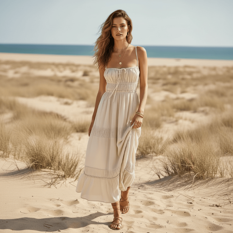 Boho Backless Tie-Back Maxi Dress