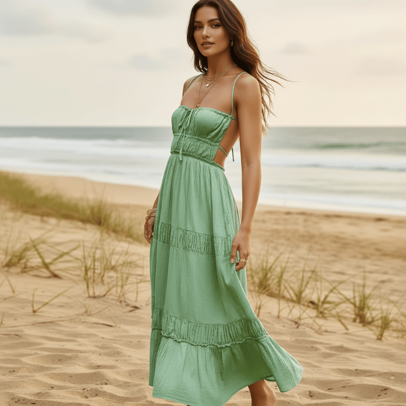 Boho Backless Tie-Back Maxi Dress