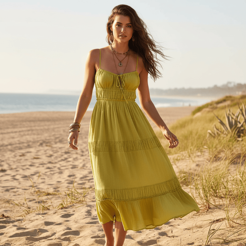 Boho Backless Tie-Back Maxi Dress