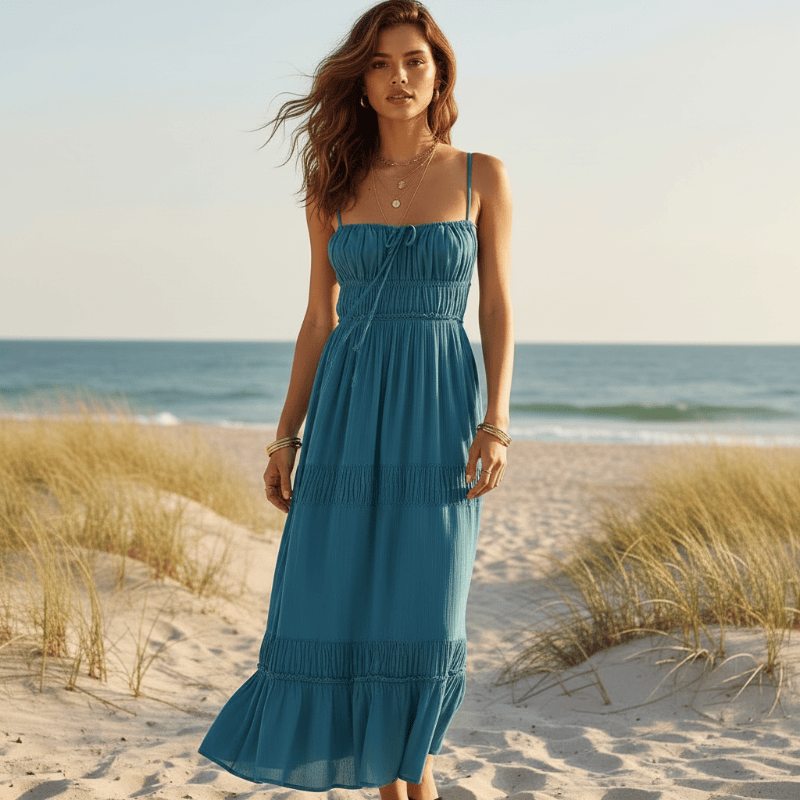 Boho Backless Tie-Back Maxi Dress