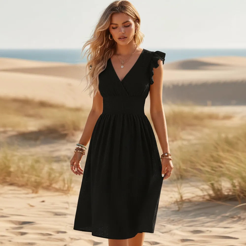 Boho Eyelet Lace Midi Dress