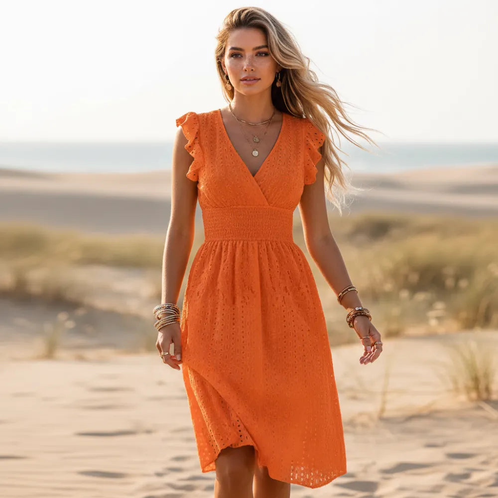 Boho Eyelet Lace Midi Dress