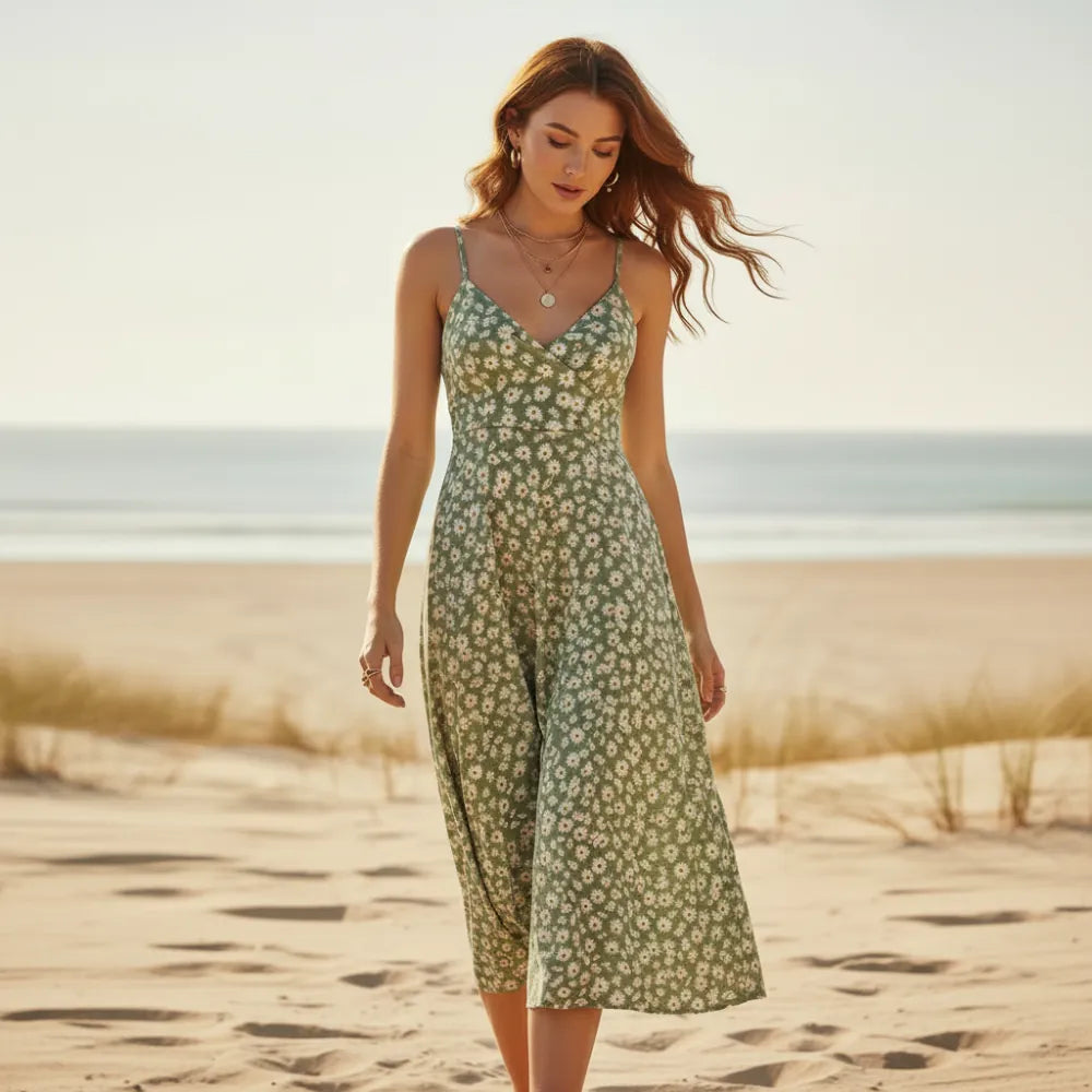 Boho Floral Tie Back Midi Sundress