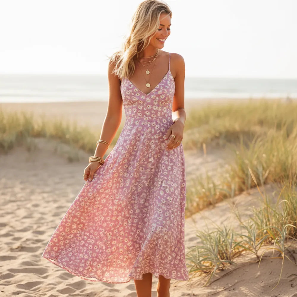Boho Floral Tie Back Midi Sundress