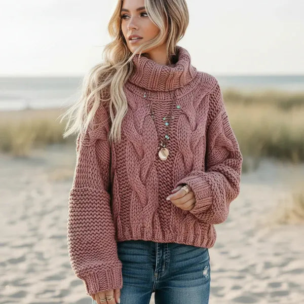 Boho Chunky Knit Turtleneck Sweater