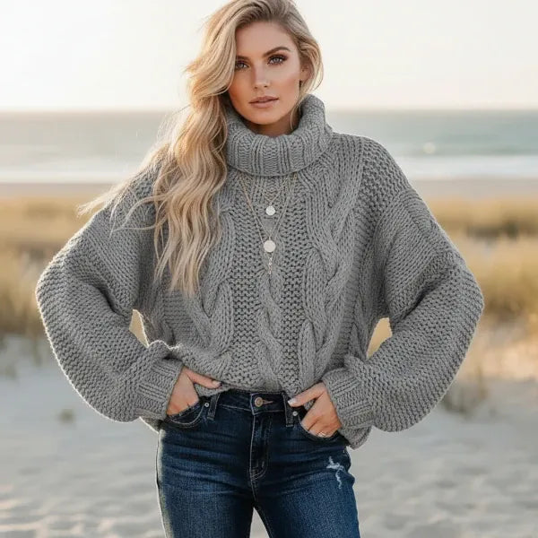 Boho Chunky Knit Turtleneck Sweater