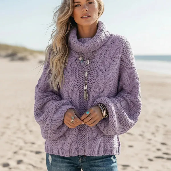 Boho Chunky Knit Turtleneck Sweater