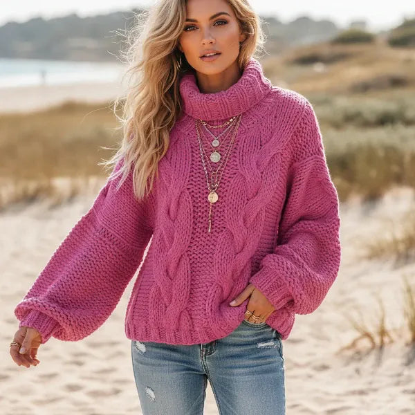 Boho Chunky Knit Turtleneck Sweater