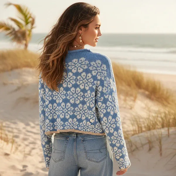 Boho Floral Knit Pullover Sweater