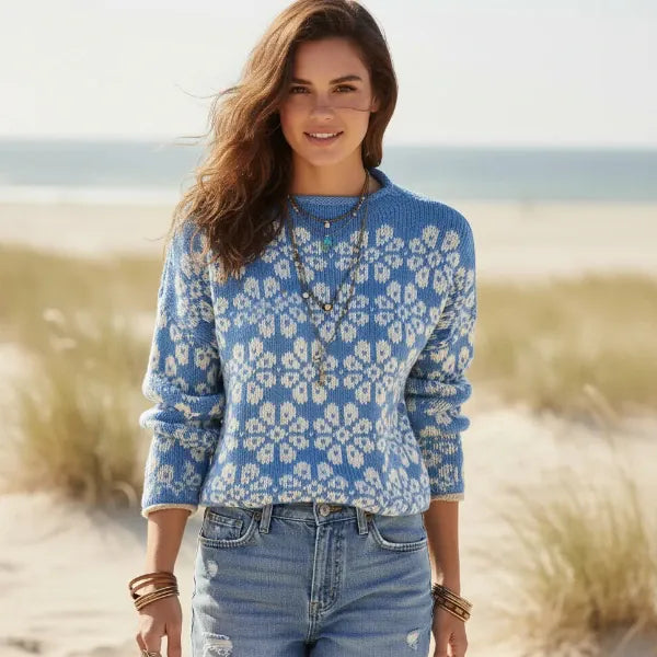 Boho Floral Knit Pullover Sweater