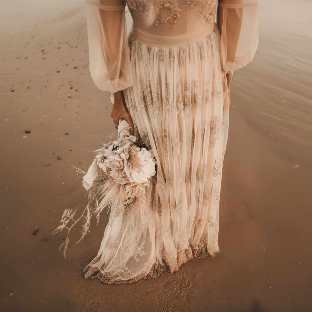 Boho Champagne Lace Beach Wedding Dress