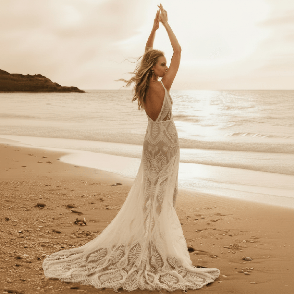 Boho Sweetheart Lace A-Line Wedding Dress