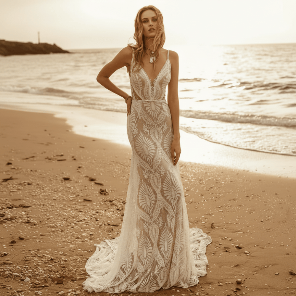 Boho Sweetheart Lace A-Line Wedding Dress