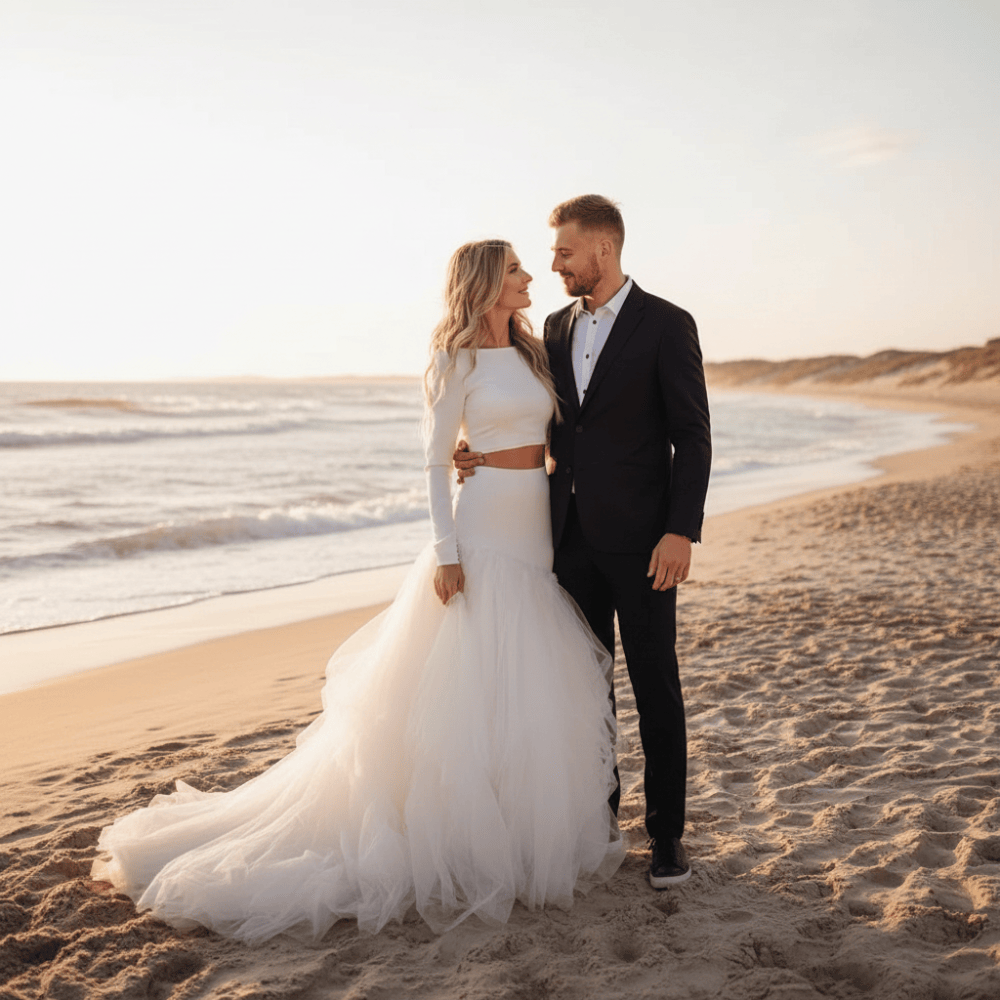Boho Two Piece Ivory Wedding Dress