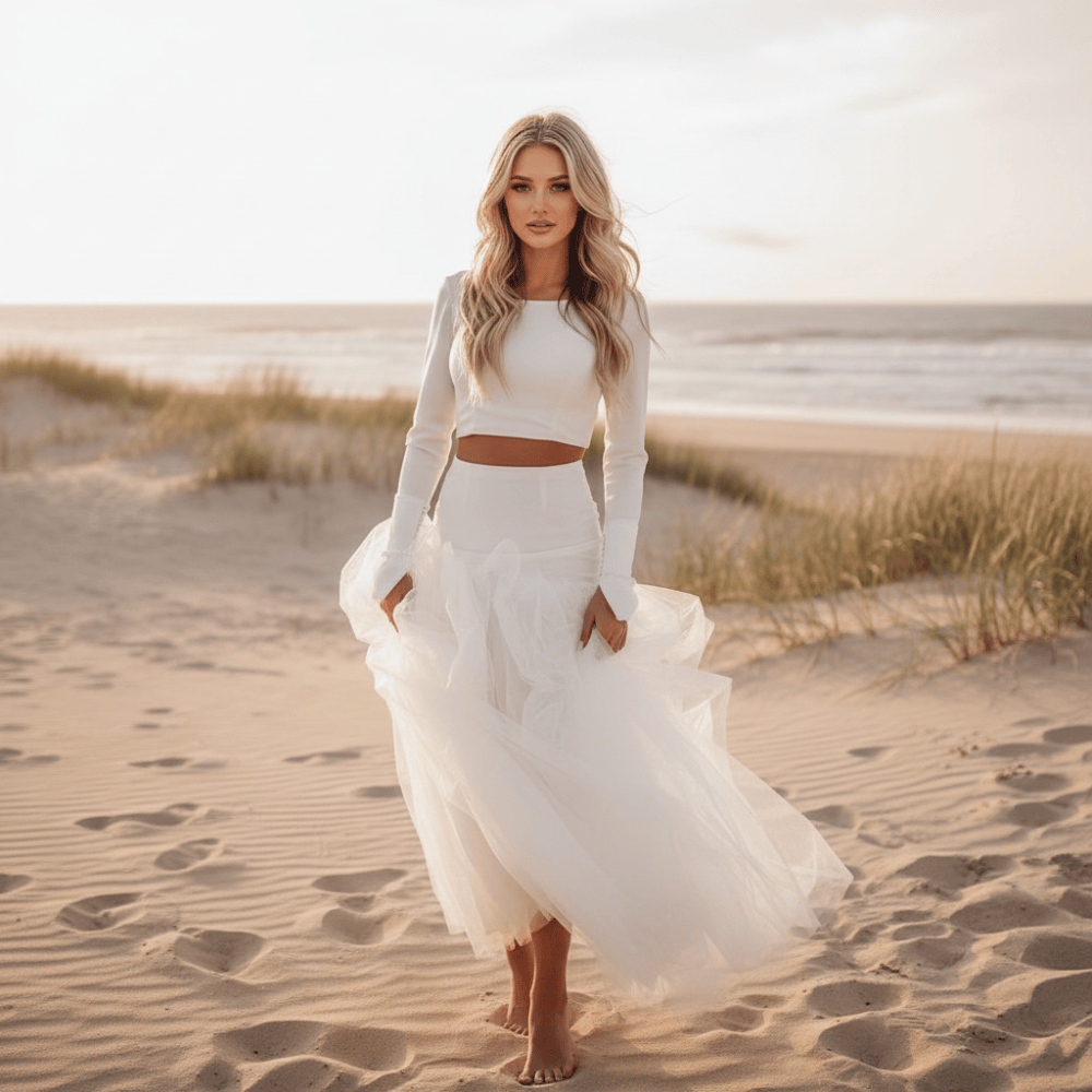 Boho Two Piece Ivory Wedding Dress