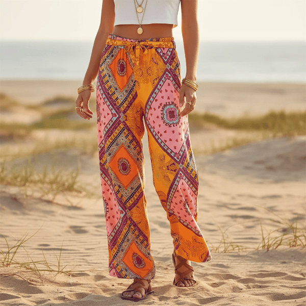 Boho Golden Sunset Wide Leg Palazzo Pants