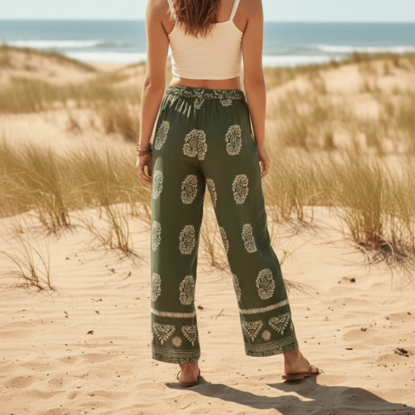 Boho Olive Meadow Wide Leg Palazzo Pants