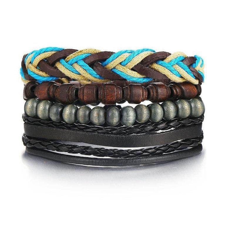 VacationGrabs Brown Blue Woven Wristband for Men