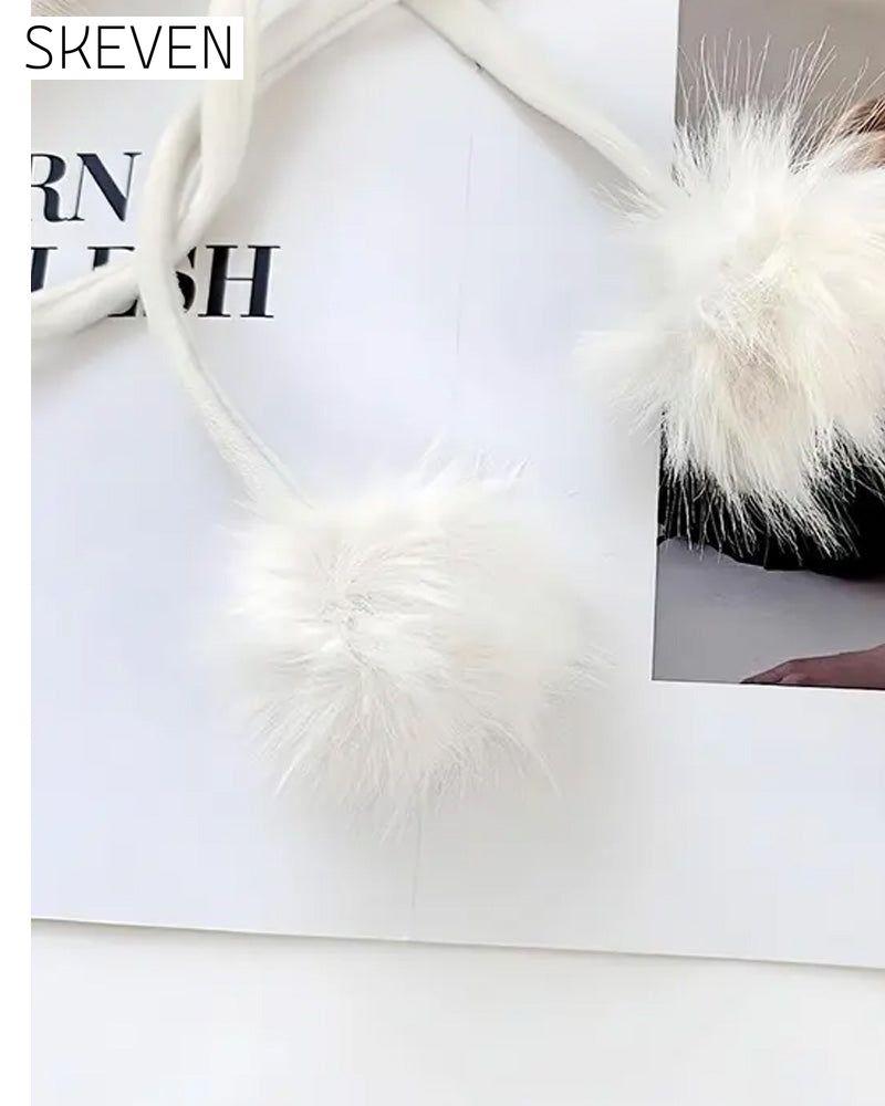 Cute Cat Ear Design Pom Pom Decor Plush Hat
