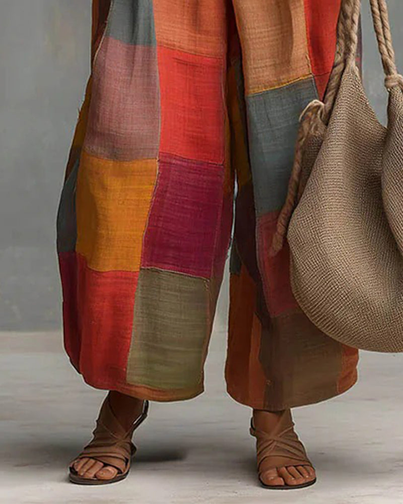 Color-block Halter Neck Wide-leg Jumpsuit