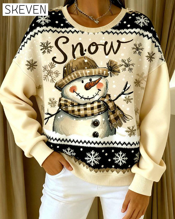 Langärmeliges Freizeit-Sweatshirt mit Schneemann-Print