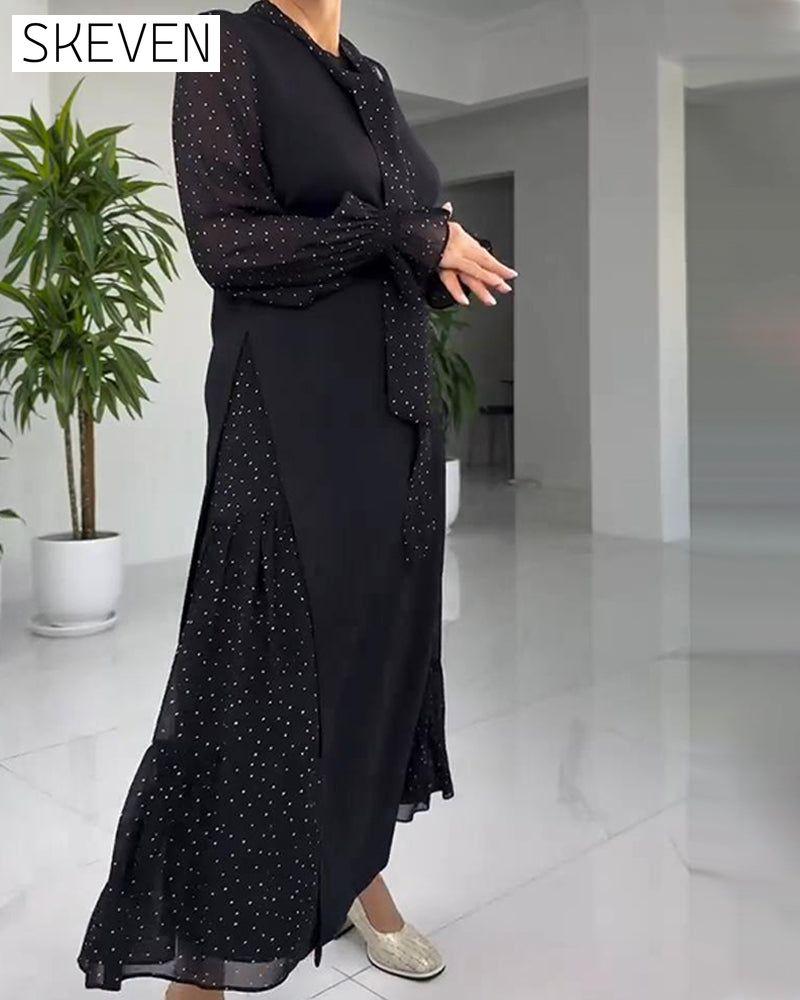 Zweiteiliges Kleid aus Kunstspitze mit Patchworkmuster