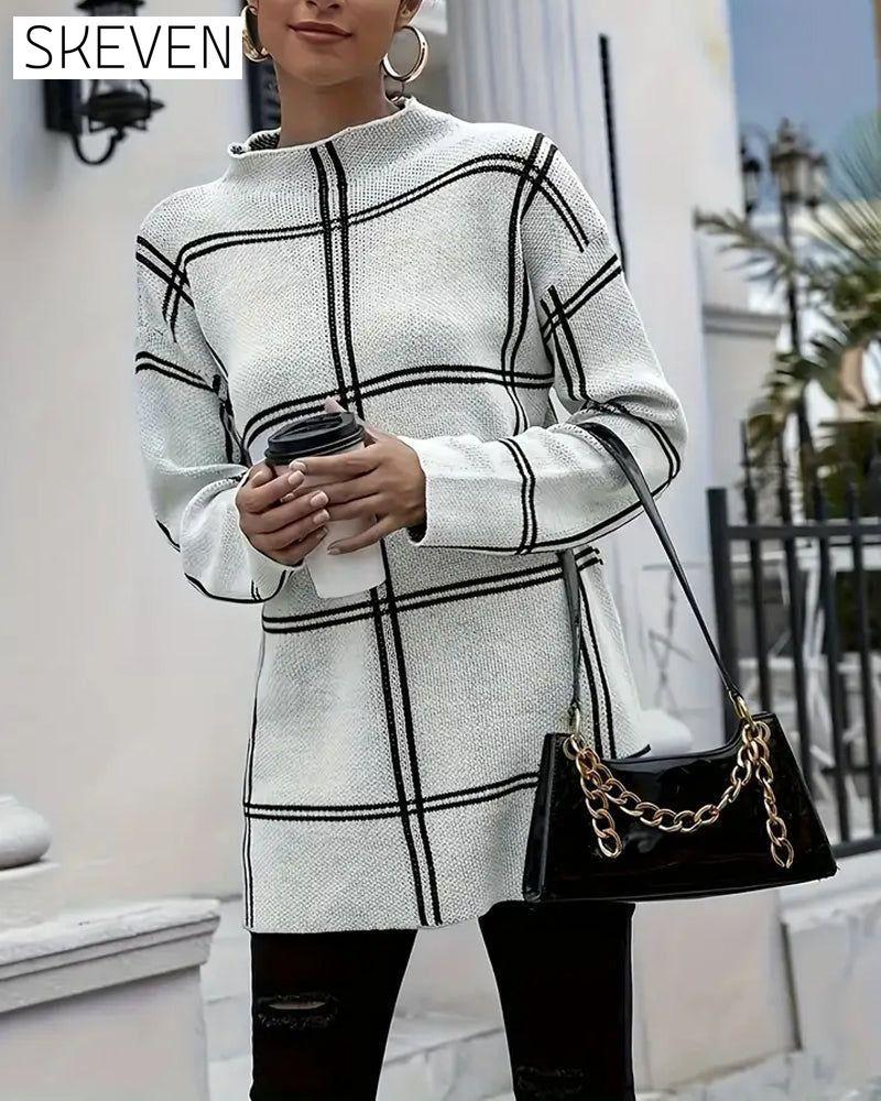 Striped Collar Split Sweater White 2023 f/w 23BF clothes spring Sweaters sweaters & cardigans Tops/Blouses