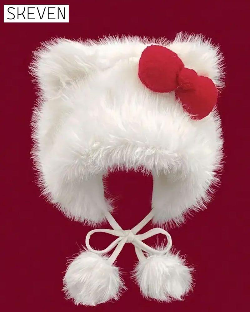 Cute Cat Ear Design Pom Pom Decor Plush Hat