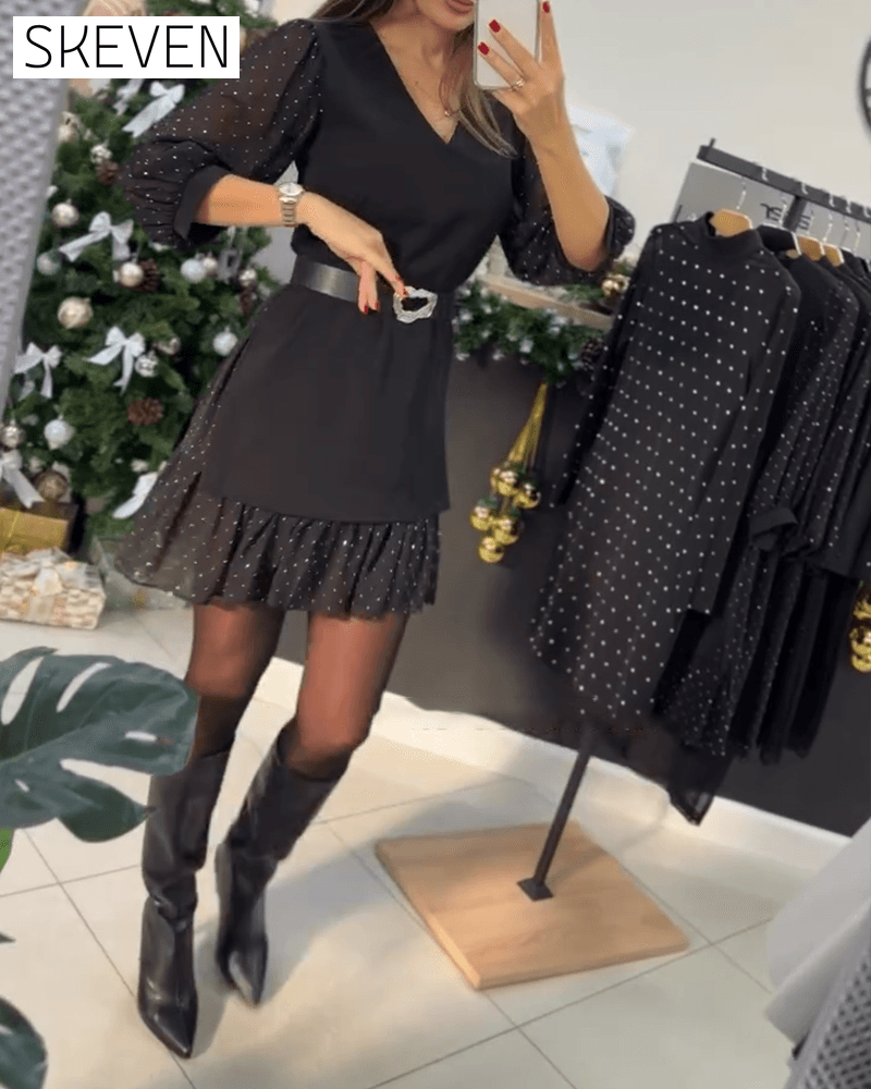 Stylish V-Neck Patchwork Dress