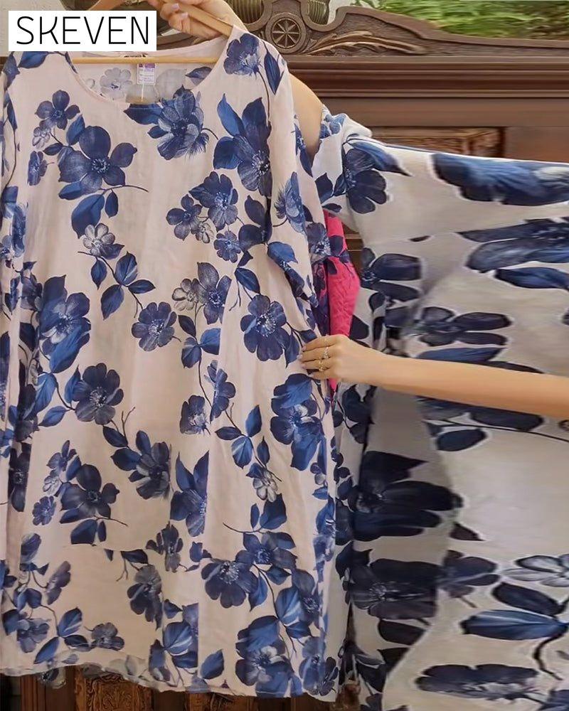 Freizeitkleid mit Blumenmuster und Taschen