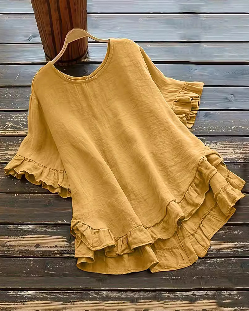 Solid Color Loose Ruffle Top
