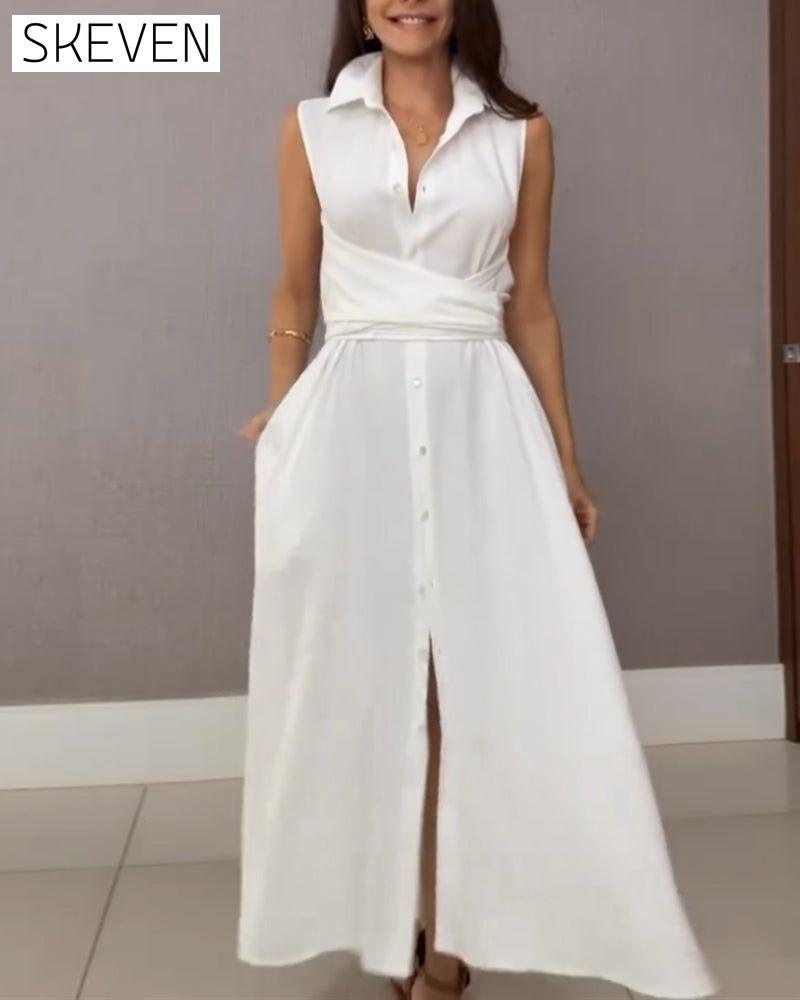 Robe chemise sans manches à revers