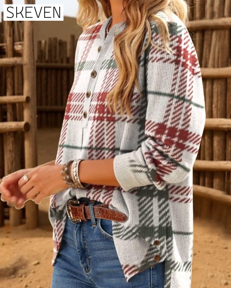 Casual Button-Down Plaid Sweatshirt