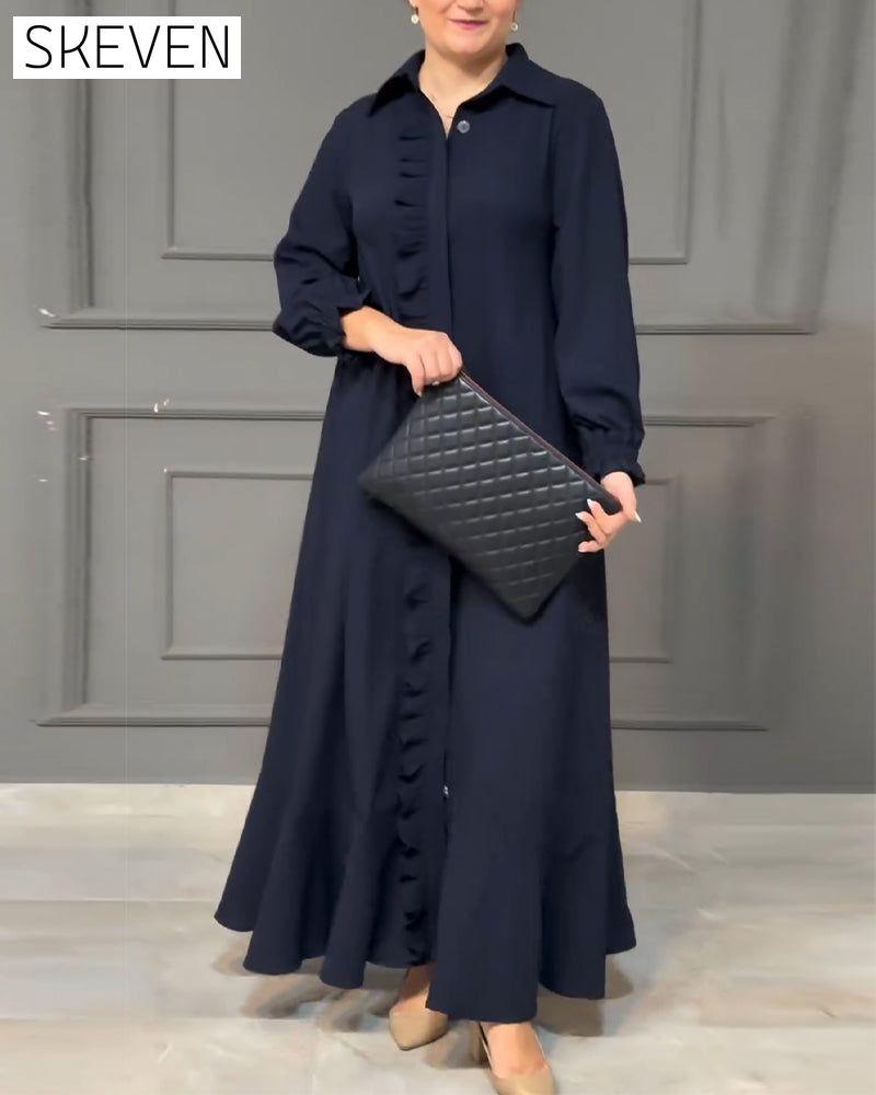 Balloon sleeve button ruffle shirt dress 2024 f/w casual dresses