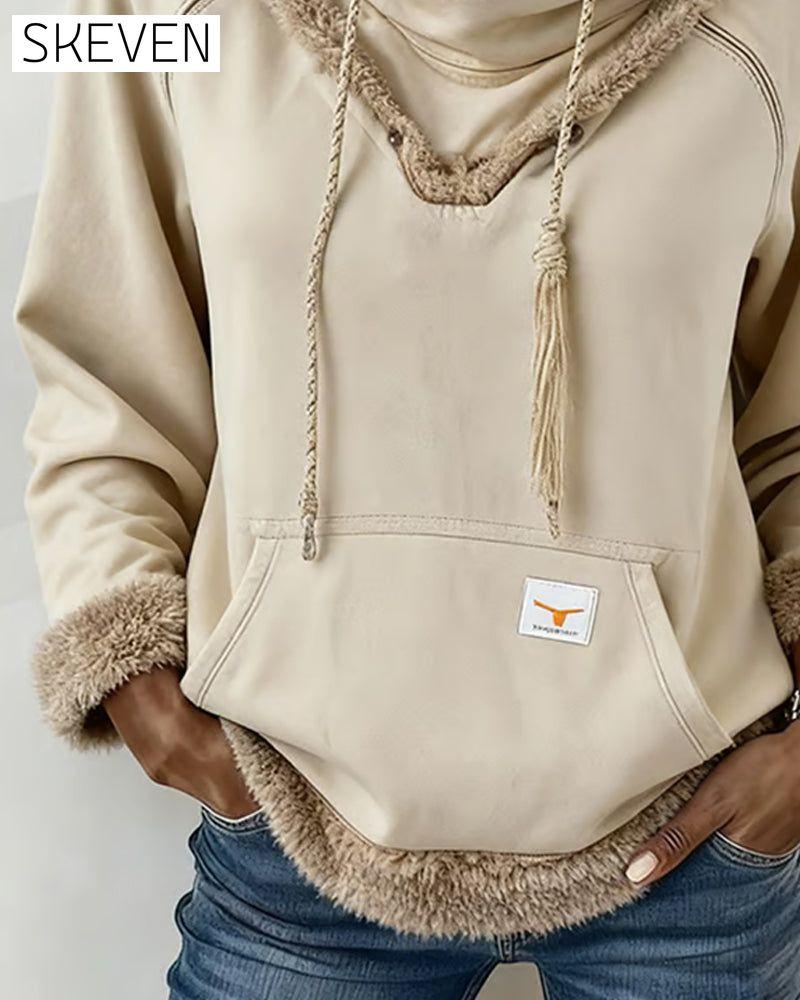Patchwork-Langarm-Sweatshirt mit Tasche
