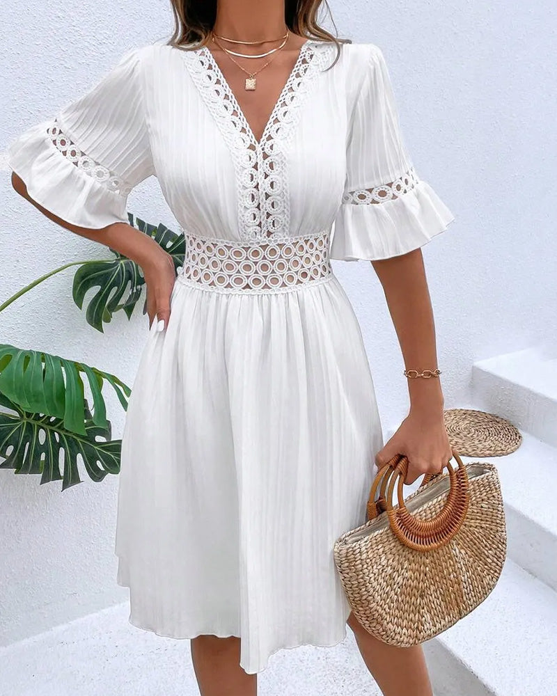 V-Neck Cutout Ruffle Sleeve Mini Dress