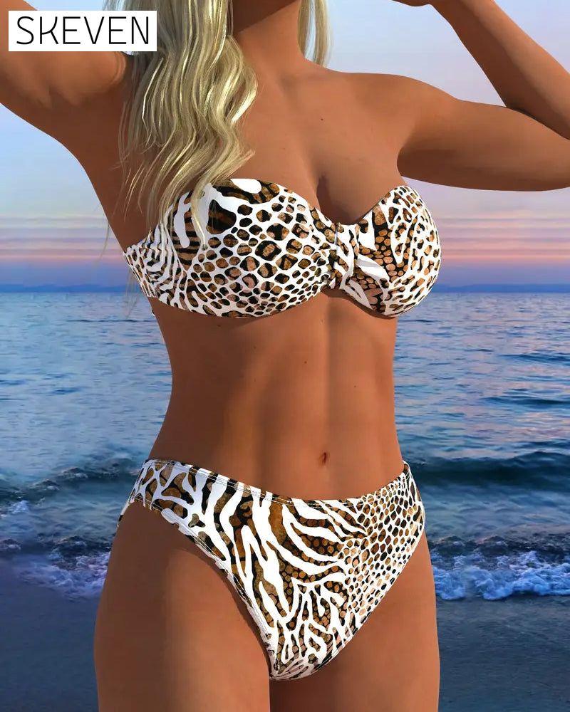 Sexy zweiteiliger Badeanzug mit Leopardenmuster