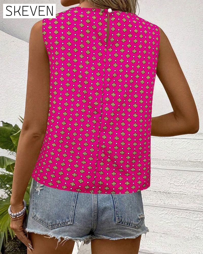 Sleeveless Crew Neck Printed Tank Top