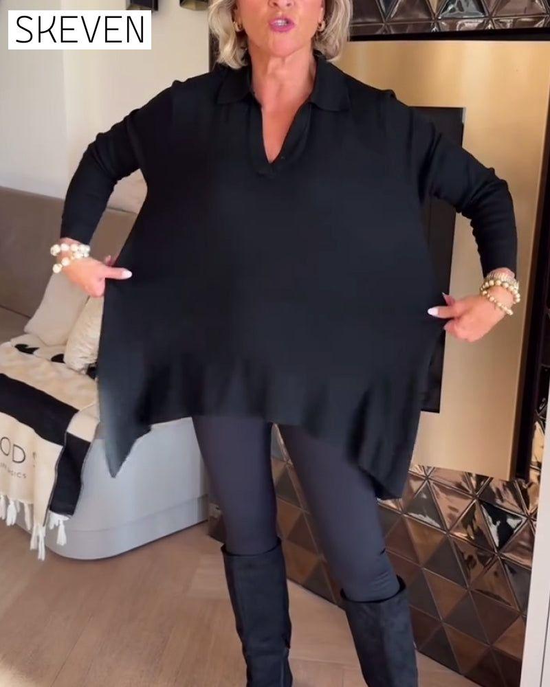 Irregular Lapel Long-Sleeved Top