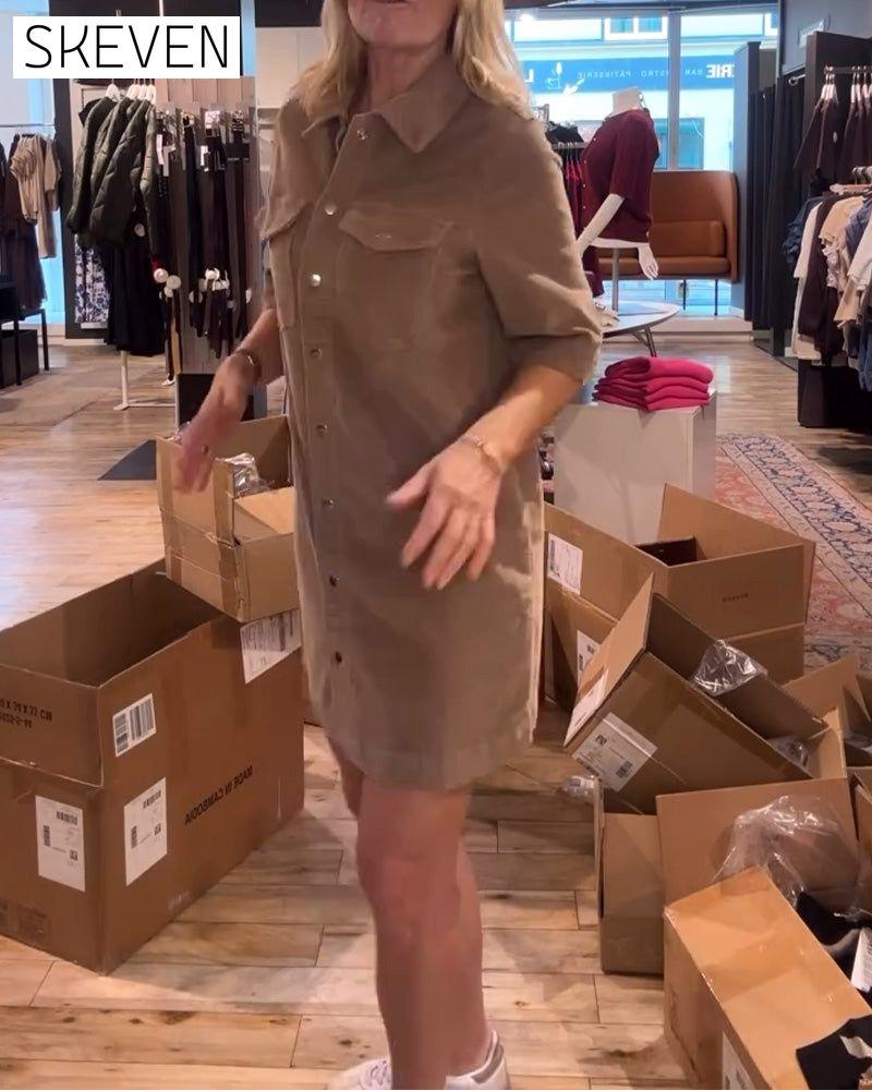 Half-Sleeved Solid Color Dress