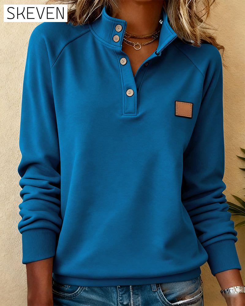 Polo Collar Half-Open Placket Sweatshirt