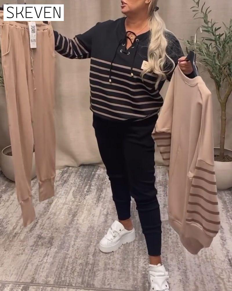 Casual Striped Ankle Sports Two-Piece Sets