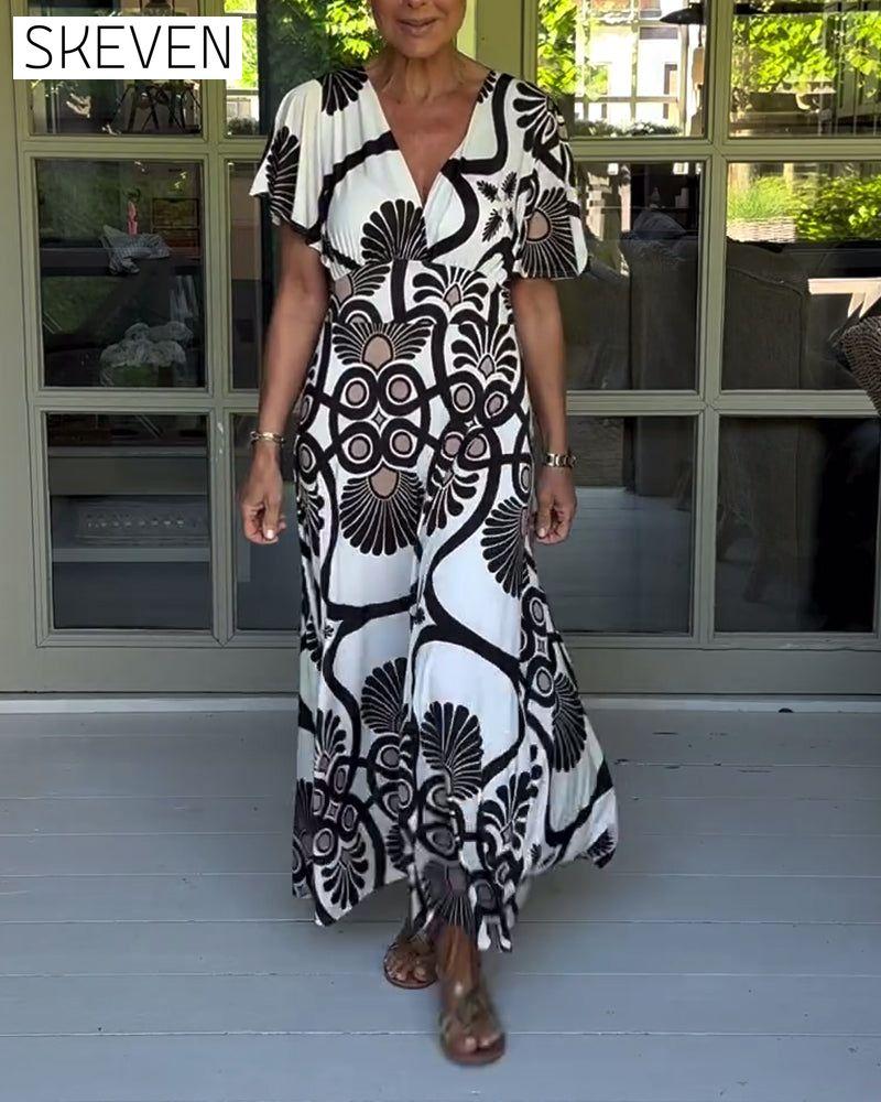 Short sleeve vintage print dress