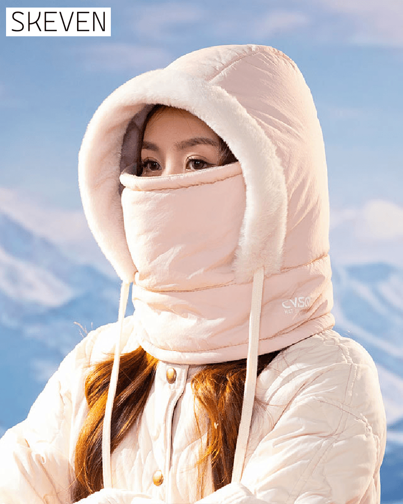 Thickened Thermal Hood With Plush Lining And Face Mask For Men And Women