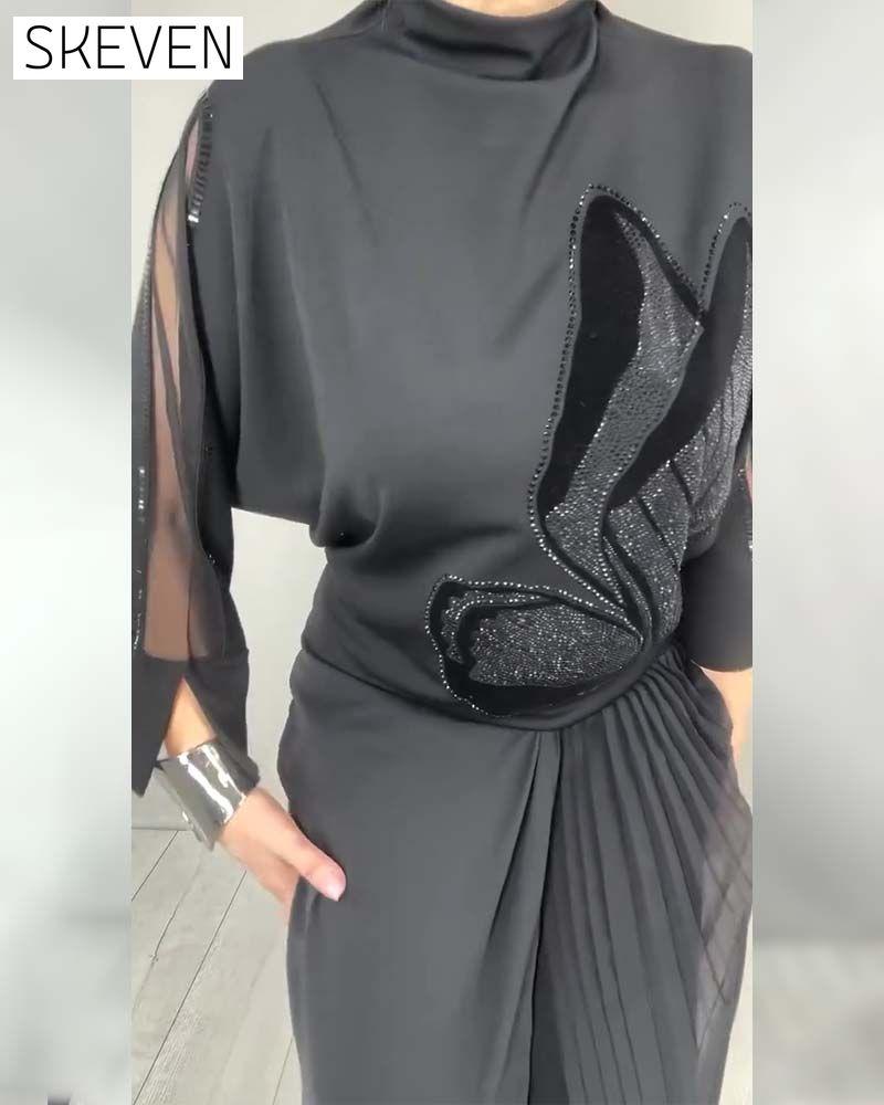 Solid Color Rhinestone Turtleneck Top