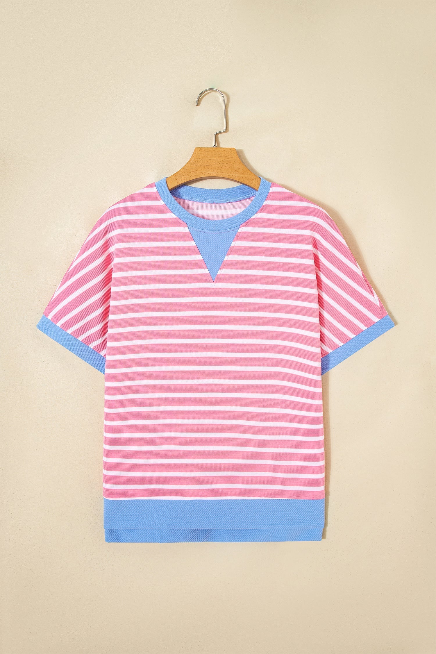 Stripe Contrast Trim Short Sleeve Top