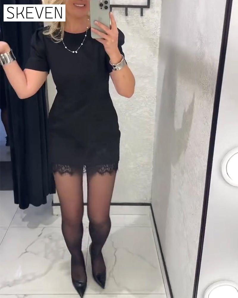 Puff Sleeve Lace Patchwork Dress