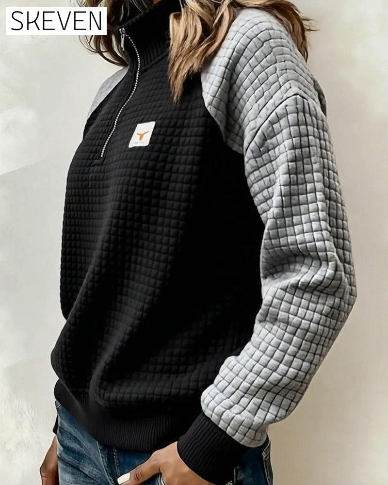 Sweatshirt mit Stehkragen und Waffelstruktur in Farbblock-Optik
