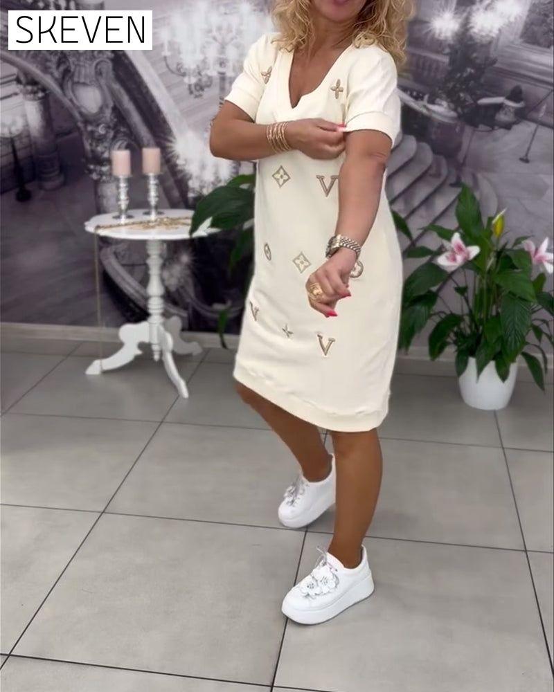 Fashion V-Neck Short-Sleeved Dress